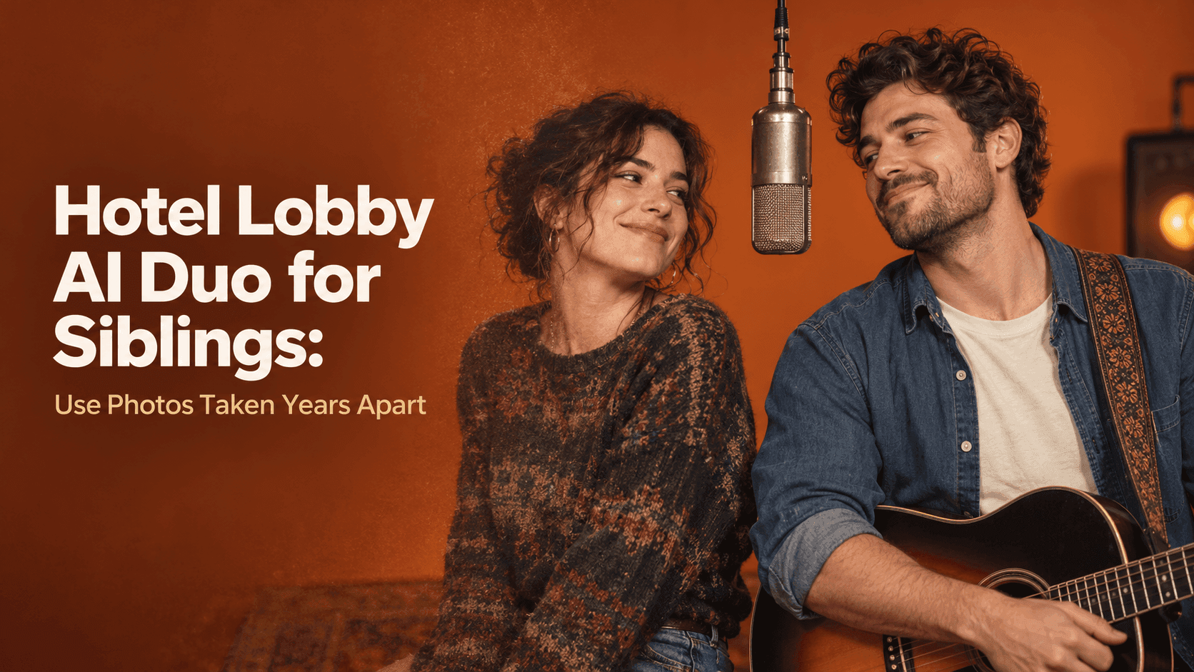 Hotel Lobby AI Duo for Siblings: Use Photos Taken Years Apart