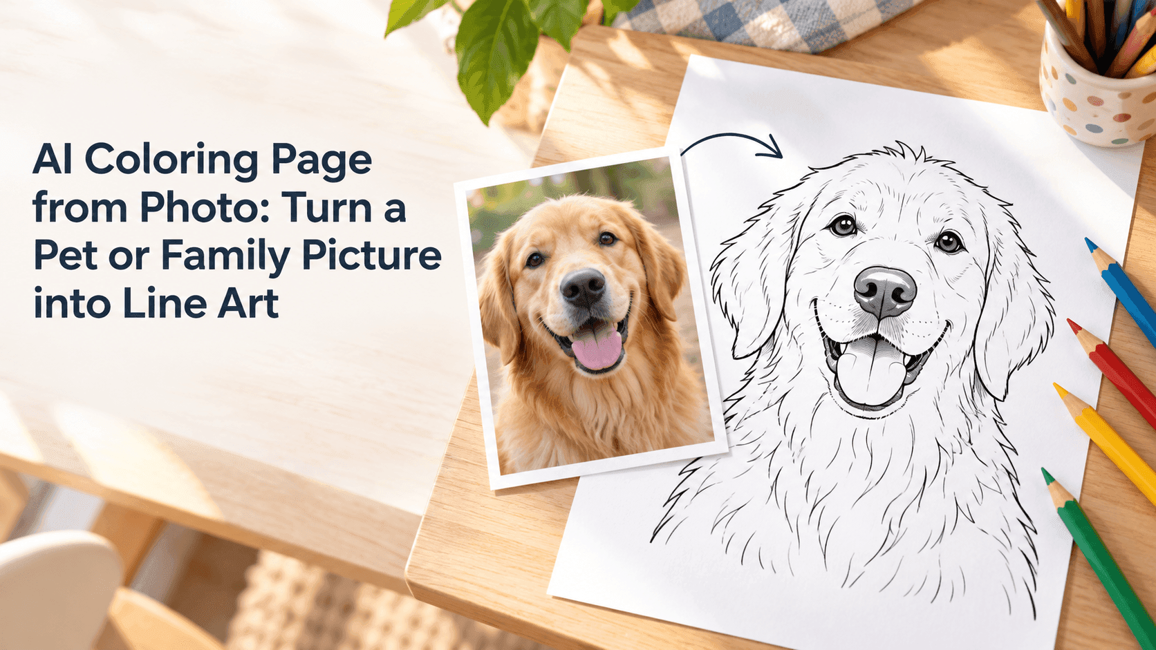 AI Coloring Page from Photo: Turn a Pet or Family Picture into Line Art