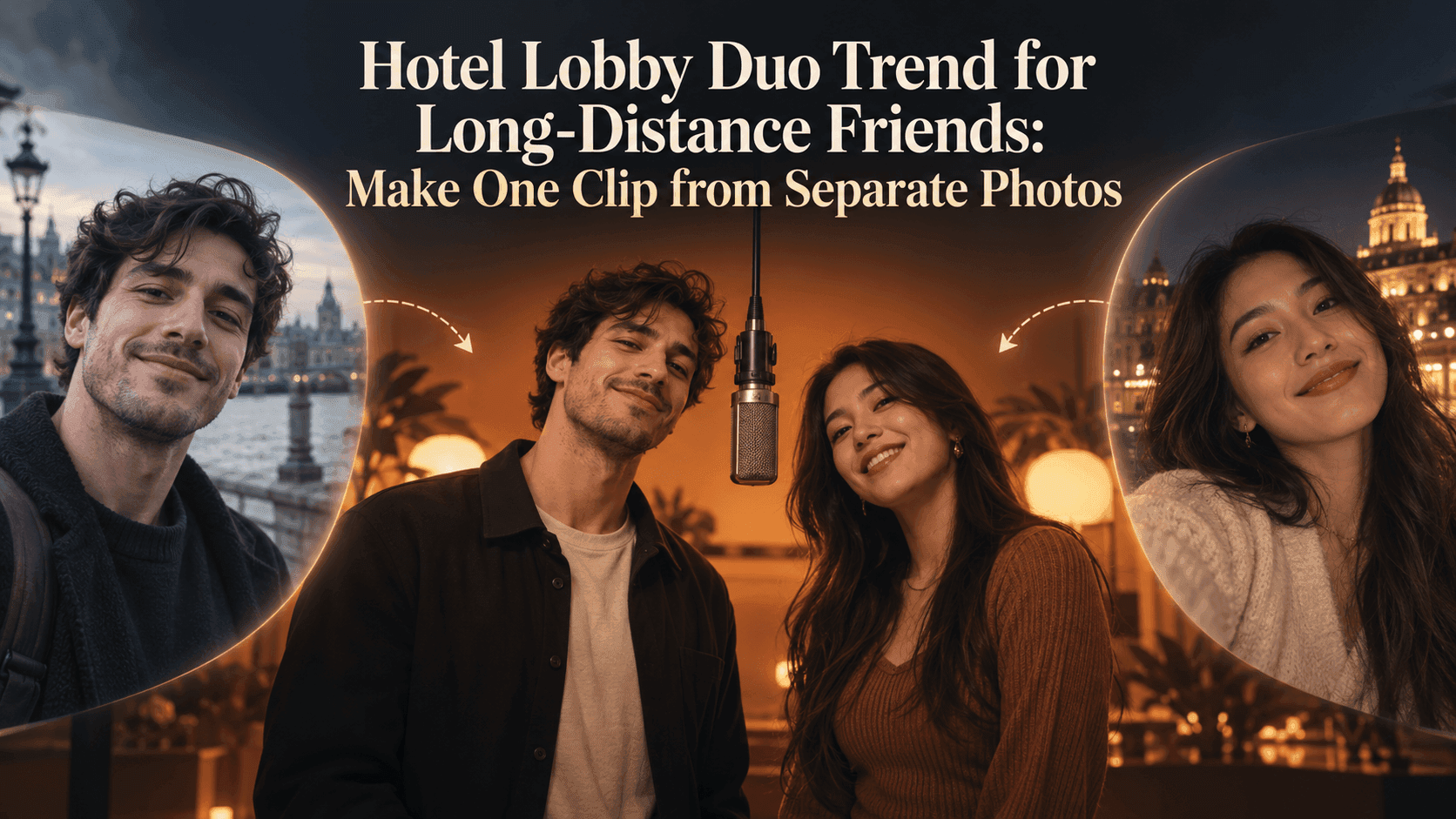 Hotel Lobby Duo Trend for Long-Distance Friends: Make One Clip from Separate Photos